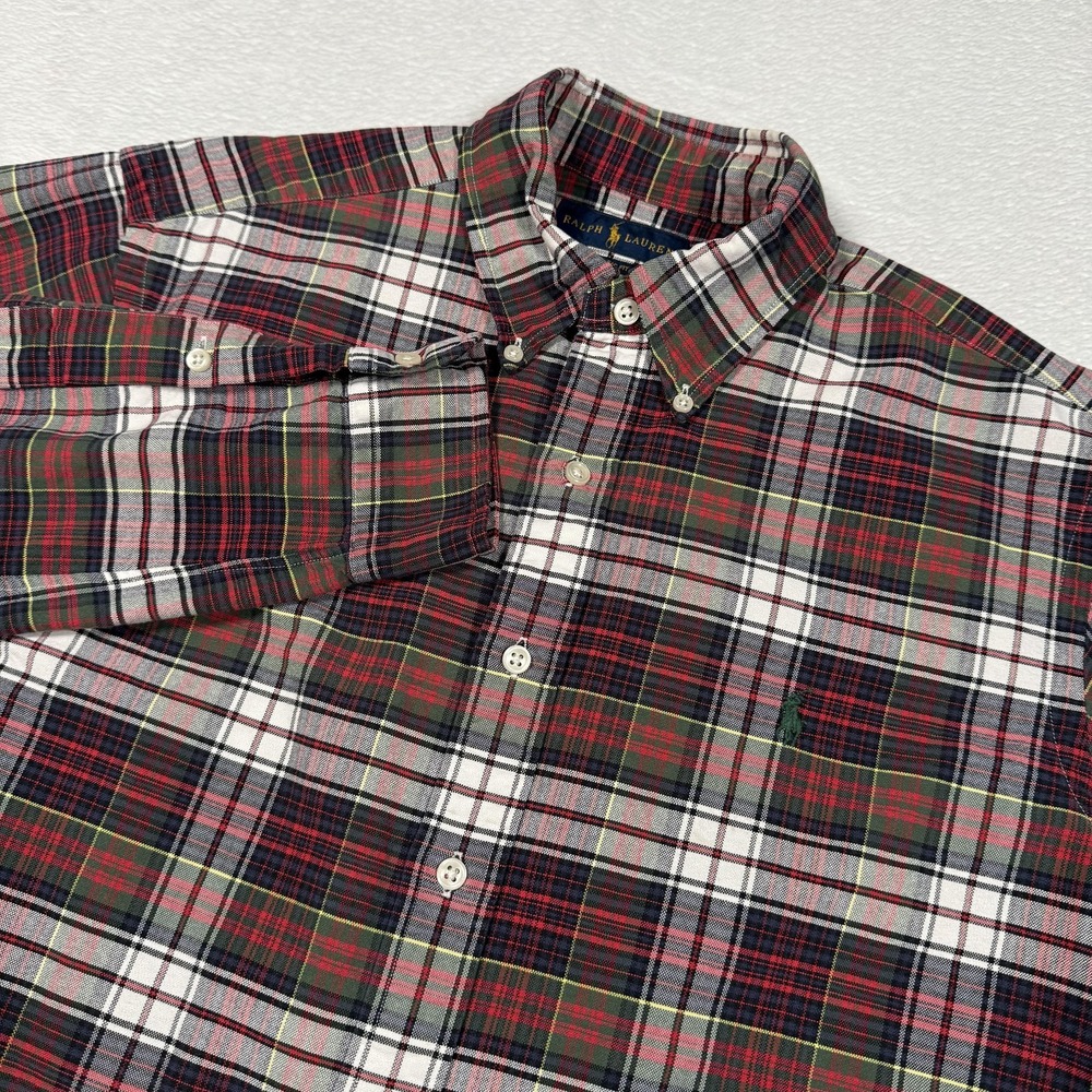 Ralph Lauren Shirt Mens‎ Medium Red Green Plaid Classic Fit Button Down Cotton